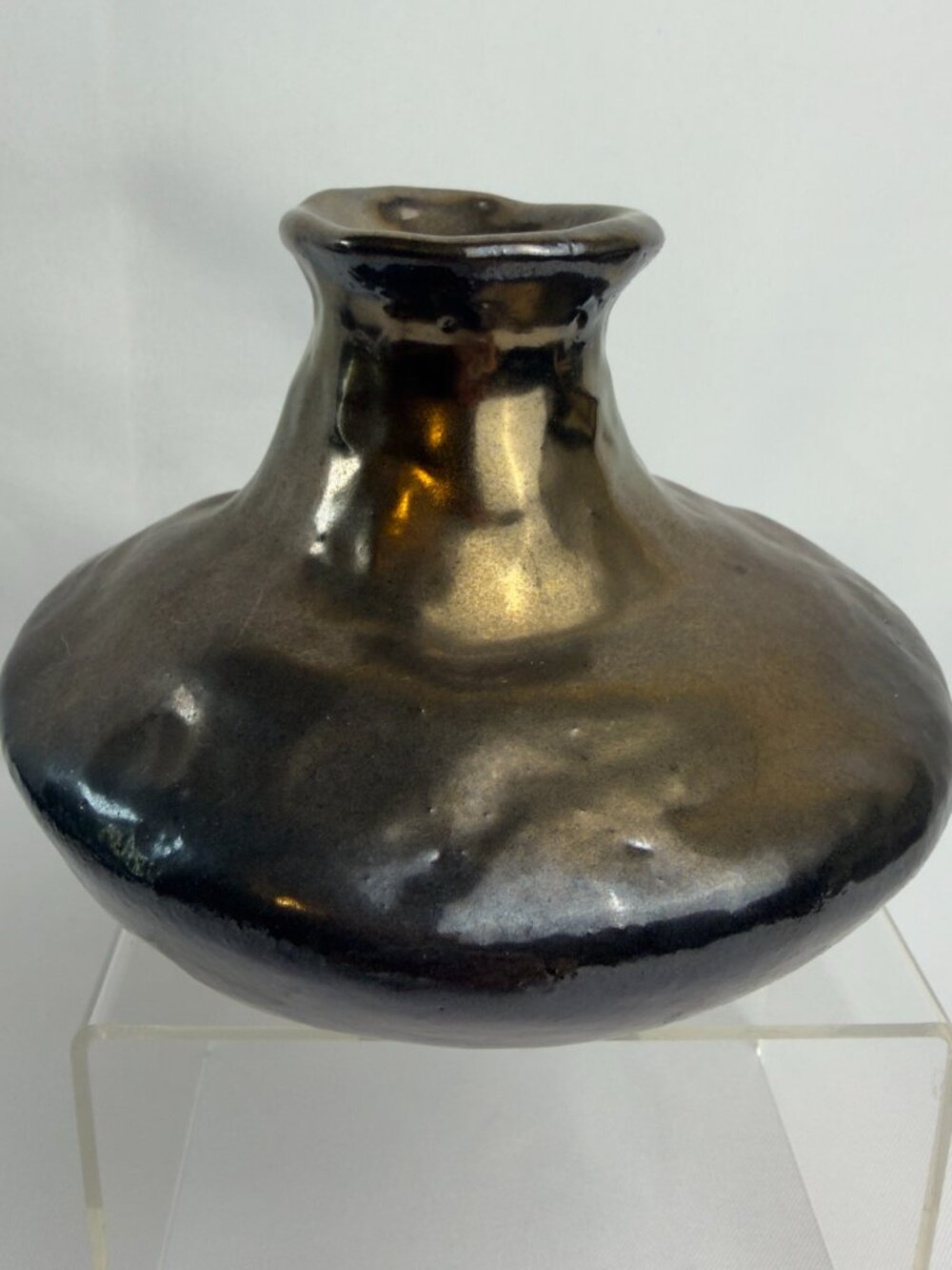 Studio Art Pit-Fired Metallic Glaze Handcrafted Vintage Pottery Vase